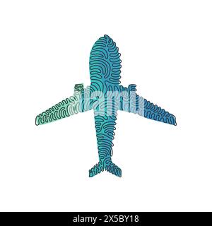 Continuous one line drawing plane icon airplane travel transportation. Outline figures flat icons for ui ux website mobile app. Swirl curl style. Sing Stock Vector