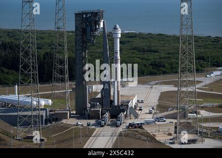 Cape Canaveral, United States. 08th May, 2024. A United Launch Alliance (ULA) Atlas V rocket with Boeing's CST-100 Starliner spacecraft aboard is rolled back to the Vertical Integration Facility to replace a pressure regulation valve on the Atlas V rocket, at Cape Canaveral Space Force Station (CCSFS) in Florida on Wednesday, May 8, 2024. NASA's Boeing Crew Flight Test will be the first launch with astronauts of the Boeing CFT-100 spacecraft and United Launch Alliance Atlas V rocket to the International Space Station. NASA Photo by Joel Kowsky/UPI Credit: UPI/Alamy Live News Stock Photo