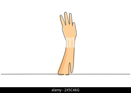 Single one line drawing third place symbol. Number three hand count. Learn to count numbers. Concept of education for children. Nonverbal signs. Conti Stock Vector