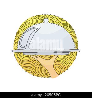 Continuous one line drawing tray on hand. Hand of waiter holding silver tray with lid. Illustration about catering. Swirl curl circle background style Stock Vector
