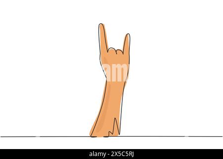 Continuous one line drawing rock on gesture symbol. Heavy metal hand gesture. Nonverbal signs or symbols. Hand variation shape concept. Single line dr Stock Vector