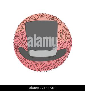 Continuous one line drawing vintage top hat. Cylinder hats. Old fashioned clothes. Elegant hat. Gentleman style. Swirl curl circle background style. S Stock Vector