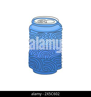 Single continuous line drawing soda in aluminum can. Soft drink to crave for refreshing feeling. Eliminate thirst. Swirl curl circle style. Dynamic on Stock Vector