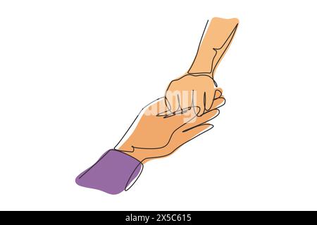 Single one line drawing close up couple hands man holding happy fiance hand after wedding proposal. Marriage celebration ceremony. Modern continuous l Stock Vector