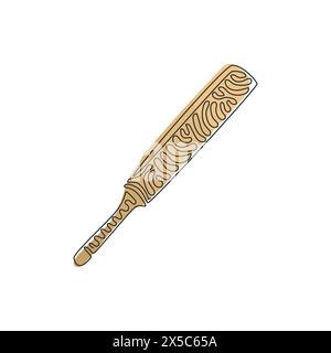 Continuous one line drawing traditional wood cricket bats. Wooden bat, game of cricket, sports equipment for cricket. Outdoor sport. Swirl curl style. Stock Vector
