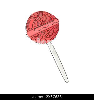 Single continuous line drawing sweet lollipops. Round candy on stick. Colored sugar candies for dessert. Kids favorite snack. Swirl curl style. Dynami Stock Vector