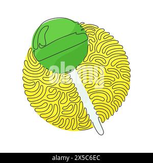 Single one line drawing sweet lollipops. Round candy on stick. Colored sugar candies for dessert. Swirl curl circle background style. Modern continuou Stock Vector