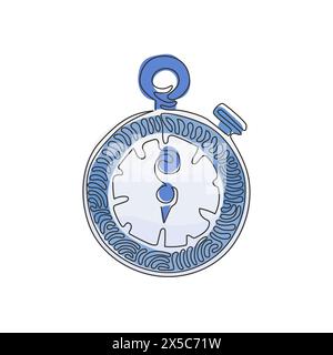 Continuous one line drawing Stopwatch line and solid icon. Timer illustration. Sport watch chronometer. Trendy style. Swirl curl style concept. Single Stock Vector