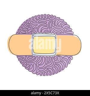 Single continuous line drawing adhesive bandage elastic medical plasters. Illustration of medical plaster, elastic bandage patch. Swirl curl circle ba Stock Vector