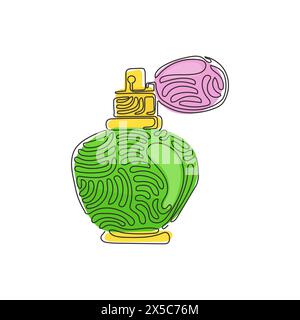 Continuous one line drawing perfume flacons and bottles. Cosmetics icons. Perfume flat design cosmetic and spa illustration. Swirl curl style. Single Stock Vector