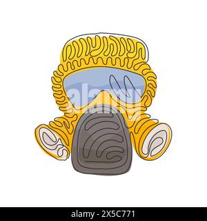 Continuous one line drawing mask with glasses and air filters icon. Defense and protection against poisoning by fumes and smoke. Swirl curl style. Sin Stock Vector