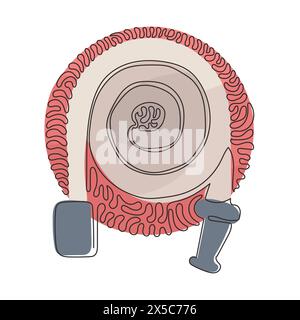 Single continuous line drawing fire hose logo in trendy style. Suitable for many purposes. Firefighter equipment. Swirl curl circle background style. Stock Vector