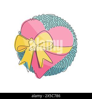 Continuous one line drawing heart with ribbon. Love emoji icon object symbol. Gradient vector illustration clip art design cartoon. Swirl curl circle Stock Vector