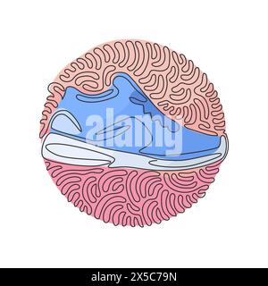 Single continuous line drawing fitness sneakers shoes for training. Sport running shoe for training and fitness. Swirl curl circle background style. O Stock Vector