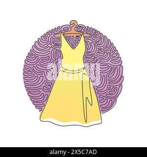 Continuous one line drawing elegant dresses on hanger. Modern, stylish dress. Clothing store icon. Fashion boutique. Swirl curl circle background styl Stock Vector