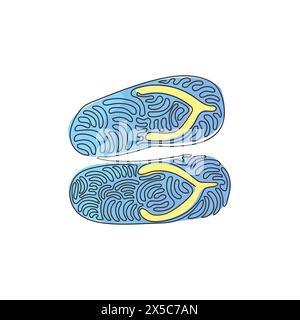 Continuous one line drawing flip flops icon. Cute and colorful summer flip flops for beach holiday designs. Beach sandals. Swirl curl style. Single li Stock Vector