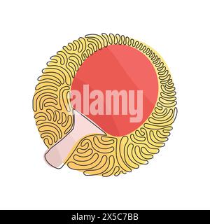 Single one line drawing ping pong paddle. Table tennis handle rubber, play equipment, club sporting game. Swirl curl circle background style. Continuo Stock Vector