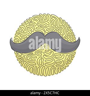 Single continuous line drawing old style mustaches. Adult man moustaches. Mustache vintage facial. Swirl curl circle background style. Dynamic one lin Stock Vector