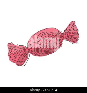 Single continuous line drawing candy in wrappers. Sweet candies for dessert. Kids favorite snacks. High-calorie and sugary foods. Swirl curl style. On Stock Vector
