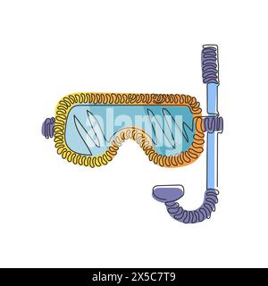 Continuous one line drawing scuba diving mask with snorkel. Diving mask. Mask and snorkel for swimming. Scuba diving concept. Swirl curl style. Single Stock Vector