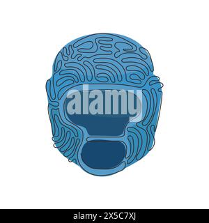Single one line drawing boxing helmet flat symbol front view. Protection black gym hat. Uniform man mask sport icon. Swirl curl style. Modern continuo Stock Vector
