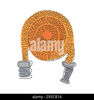 Single one line drawing fire hose logo in trendy style. Suitable for many purposes. Firefighter equipment or instrument. Swirl curl style. Continuous Stock Vector