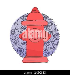 Single continuous line drawing red fire hydrant icon. Tool used by firefighters for extinguishing flames. Swirl curl circle background style. Dynamic Stock Vector