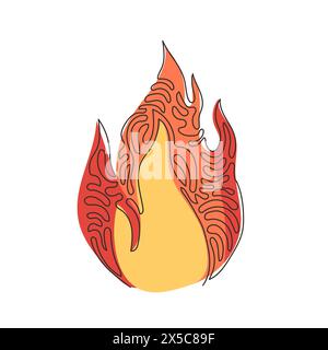 Single one line drawing fire, flame. Red flame in abstract style. Flat fire. Modern art isolated graphic. Fire sign. Swirl curl style. Modern continuo Stock Vector