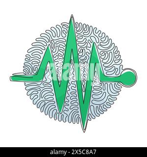 Continuous one line drawing Heartbeat icon. Heart beat monitor pulse. Heartbeat lone, cardiogram. Healthcare, medical app. Swirl curl circle backgroun Stock Vector