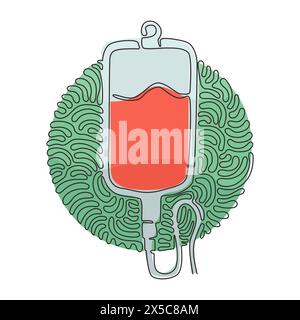 Continuous one line drawing infuse icon. Blood bag. IV bag icon. Illustration of catheter. Medicine and health symbol. Contour clinic icon. Swirl curl Stock Vector