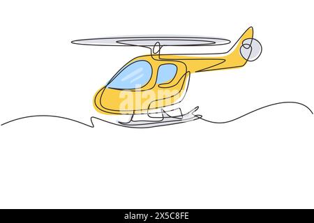 Continuous one line drawing toy helicopter. Children toys, air vehicles. Flying helicopter, for transportation. Transport for flight in air. Single li Stock Vector