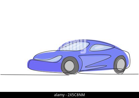 Single continuous line drawing elegant race car. Beautiful sports car boys favorite. Cars with reliable speed for racing. Racer transport concept. One Stock Vector