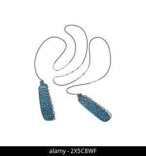 Continuous one line drawing jump rope or skipping rope. Sports, fitness, cardio, martial art and boxing accessories. Swirl curl style concept. Single Stock Vector