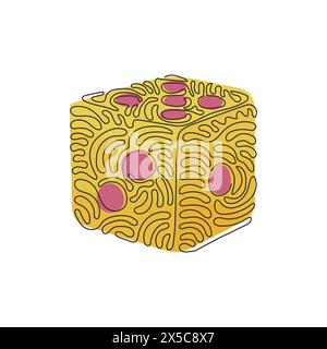 Single continuous line drawing dice. Dice with white dots. Dice cube, casino game. Cute outline cube by black contour for table game. Swirl curl style Stock Vector