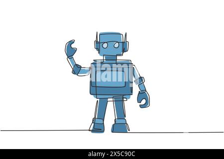 Continuous one line drawing toy robot for kids. Retro robot vintage toys. Metal computer man or cyborgs. Friendly mechanism. Children's toy robot. Sin Stock Vector
