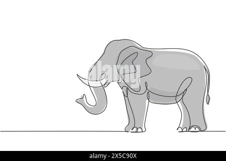 Single one line drawing African elephant. Wild animal. Big cute elephant company logo identity. African zoo animal icon concept. Modern continuous lin Stock Vector