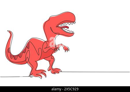 Single one line drawing tyrannosaurus rex. Roaring tyrannosaurus. Prehistoric carnivorous dinosaur. Extinct ancient animals. Animal history. Continuou Stock Vector