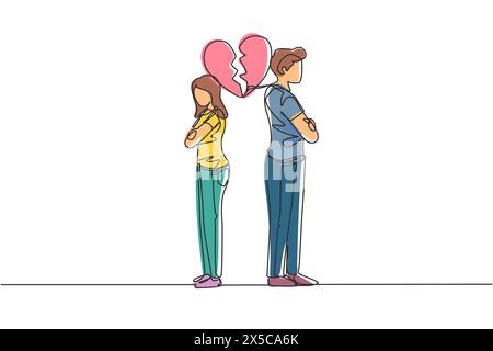 Single continuous line drawing divorced couple or couples are angry ...