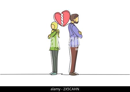 Single continuous line drawing divorced couple or couples are angry ...
