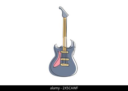 Single continuous line drawing electric guitar classic icon. Electric guitar band equipment. Music instrument vector symbol for rock and hardcore them Stock Vector