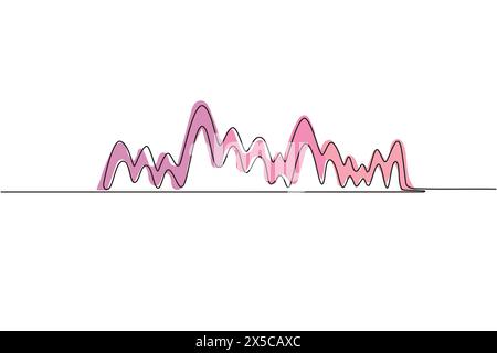 Single continuous line drawing black music sound waves. Audio technology, musical pulse. Wave musical soundtrack. Abstract digital equalizer. Dynamic Stock Vector