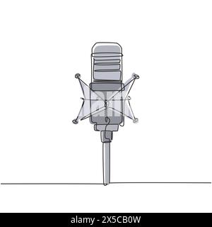 Single continuous line drawing professional studio microphone. Sound recording equipment concept. Condenser mic for studio recording voice. Dynamic on Stock Vector