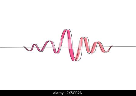 Single continuous line drawing black sound waves. Music audio frequency, voice line waveform, electronic radio signal, volume level symbol. Vector cur Stock Vector