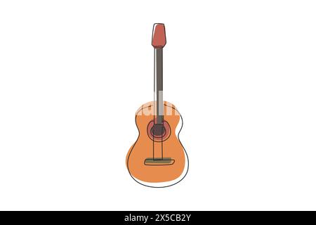 Single continuous line drawing classical acoustic guitar. Musical string instrument classic guitar. For your design and business concept. Dynamic one Stock Vector