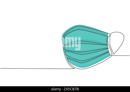 Continuous one line drawing disposable protective mask. Blue surgical, medical respiratory face mask. Coronavirus protection, anti-dust, anti-bacteria Stock Vector