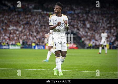 Madrid, Spain. 08th May, 2024. MADRID, SPAIN - MAY 8: Vinicius Junior of Real Madrid seen during the UEFA Champions League semi-final second leg match between Real Madrid and FC Bayern Munchen at Estadio Santiago Bernabeu on May 8, 2024 in Madrid, Spain. Credit: Independent Photo Agency/Alamy Live News Stock Photo