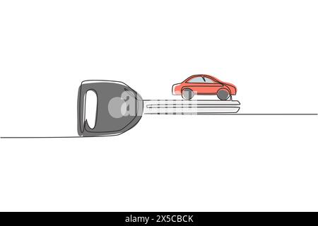 Continuous one line drawing car keys logo design template. Sale, lease and purchase of cars. Car rental concept. Suitable for vehicle business. Single Stock Vector