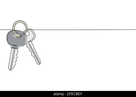 Single continuous line drawing bunch of keys icon. House apartment rental for sale concept. The concept of privacy, security and protection. Dynamic o Stock Vector