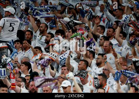 Madrid, Spanien. 08th May, 2024. Madrid, Kingdom of Spain; 05/08/2024.- Real Madrid beats Bayern Munich 4-3 (overall) in the Champions League Semifinals, matchday 2 of 2. Real Madrid sees Bayern 2-1 at the Santiago Bernabéu in the capital of the Kingdom of Spain and moving on to the final which will play against Dormundt. Goals scored by Real Madrid Joselu 88' and 90 1' Bayern goal Alfonso Davies 68' Credit: Juan Carlos Rojas/dpa/Alamy Live News Stock Photo