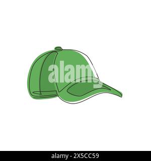 Single continuous line drawing hiking adventure cap hat, trip, travel, camping. Travel accessory, hiking clothes. Doodle element for design, print, ca Stock Vector